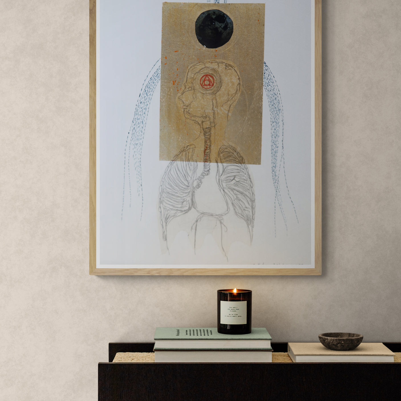 Œuvre Alchimia originale, dessin et gaufrage sur papier encadré, art contemporain d’inspiration anatomique