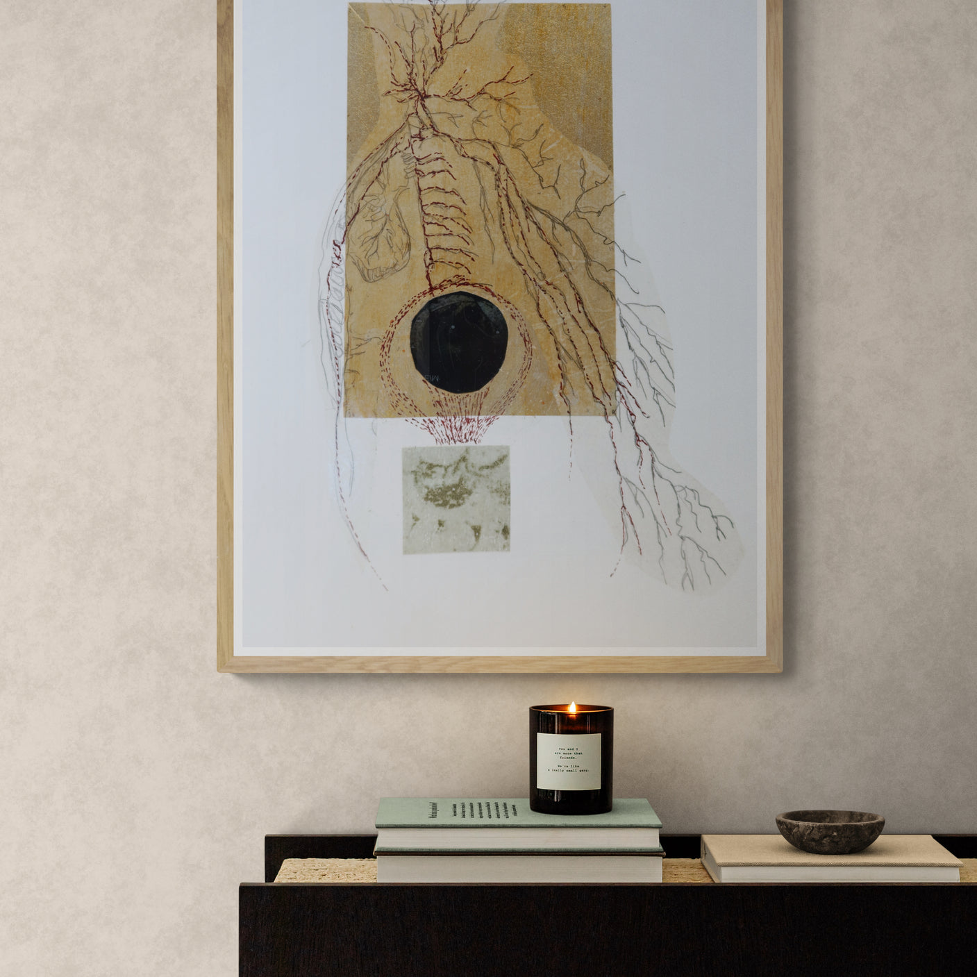 Œuvre Alchimia originale, dessin et gaufrage sur papier, présentée encadrée