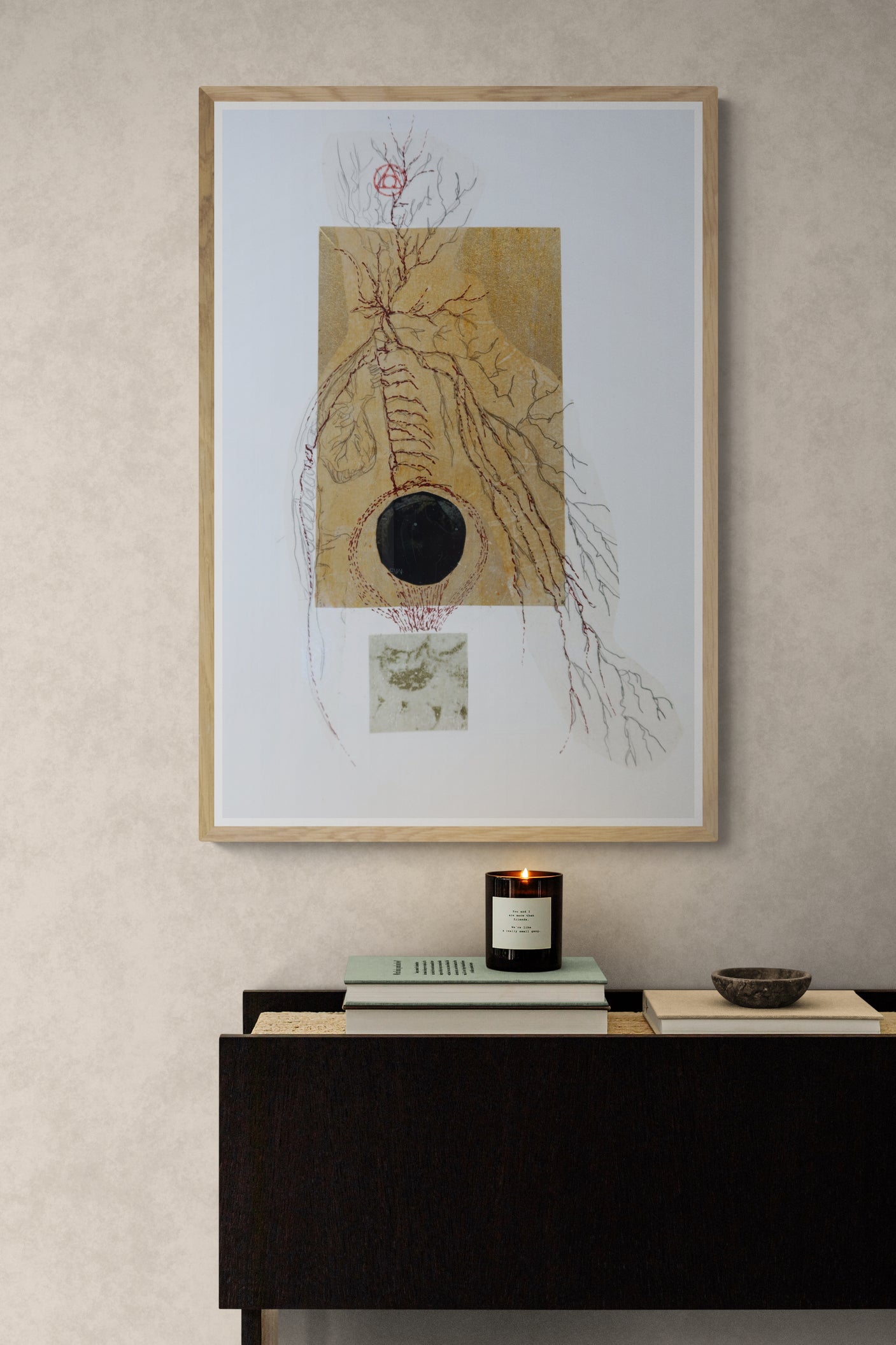 Œuvre Alchimia originale, dessin et gaufrage sur papier, présentée encadrée