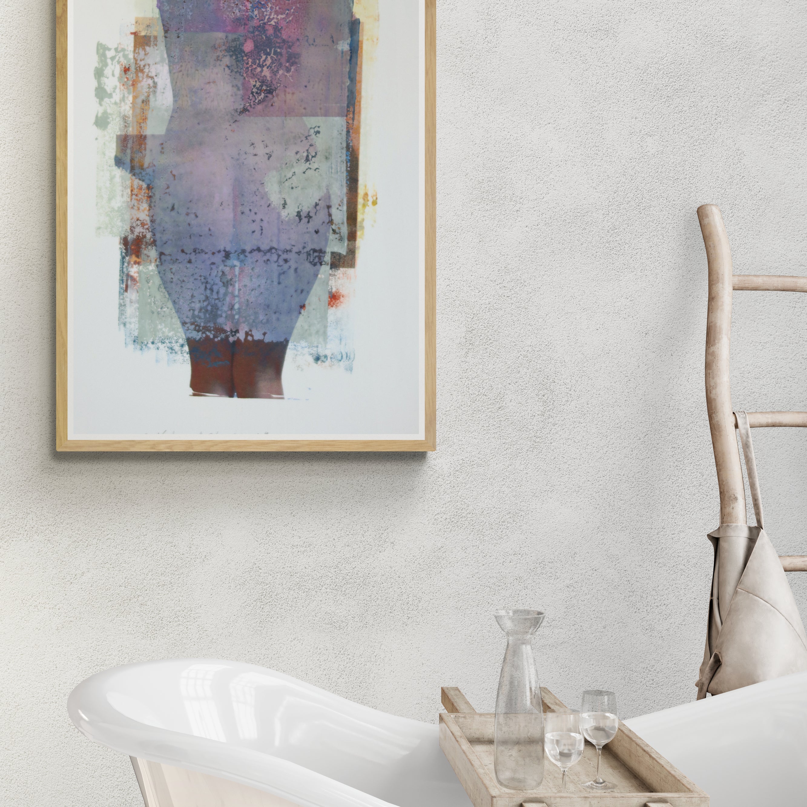 Œuvre originale de la collection Corpus, monotype contemporain encadré, image imprimée présentée dans un intérieur contemporain