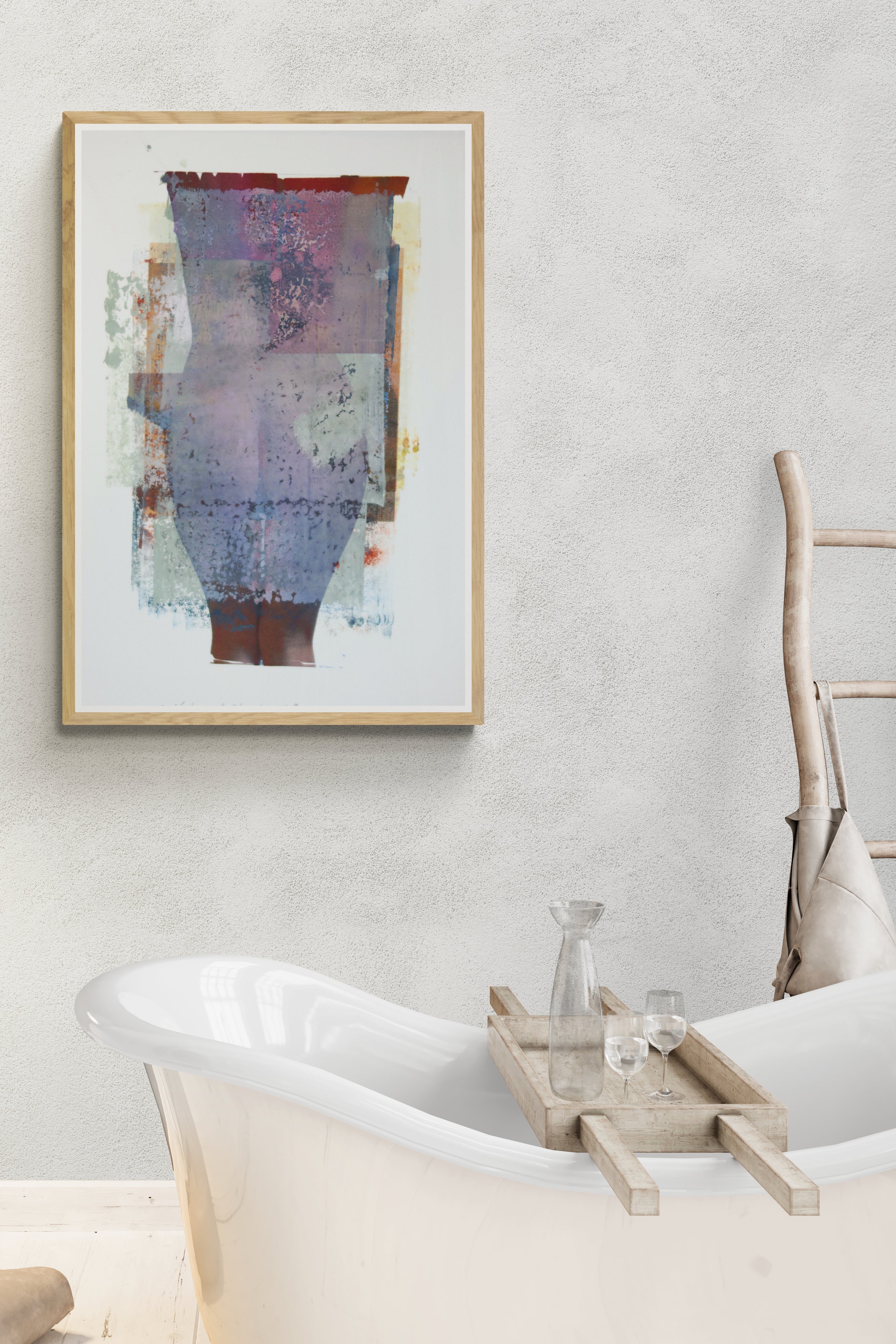 Œuvre originale de la collection Corpus, monotype contemporain encadré, image imprimée présentée dans un intérieur contemporain