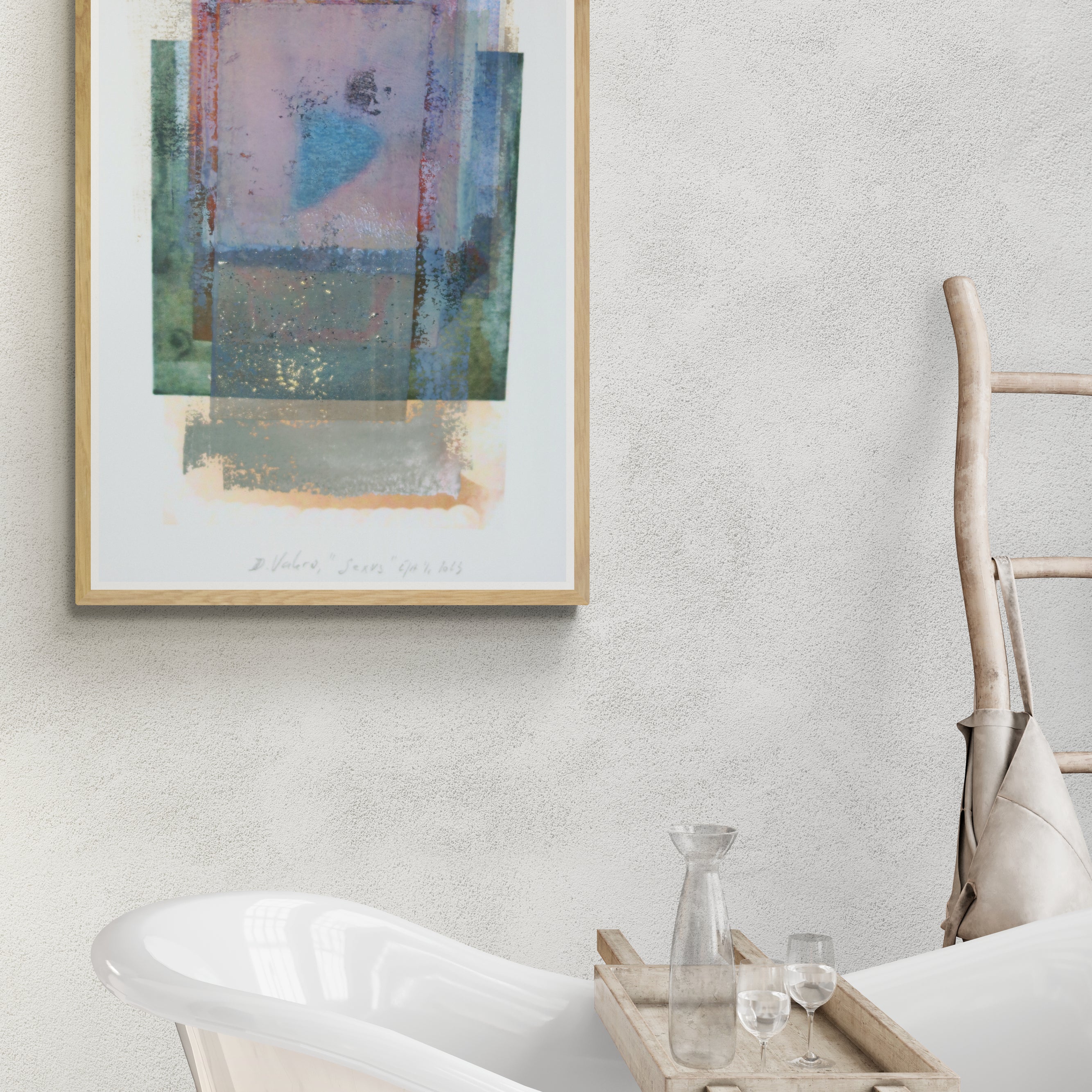 Monotype contemporain de la collection Corpus, œuvre graphique originale encadrée, image imprimée présentée sur un mur clair