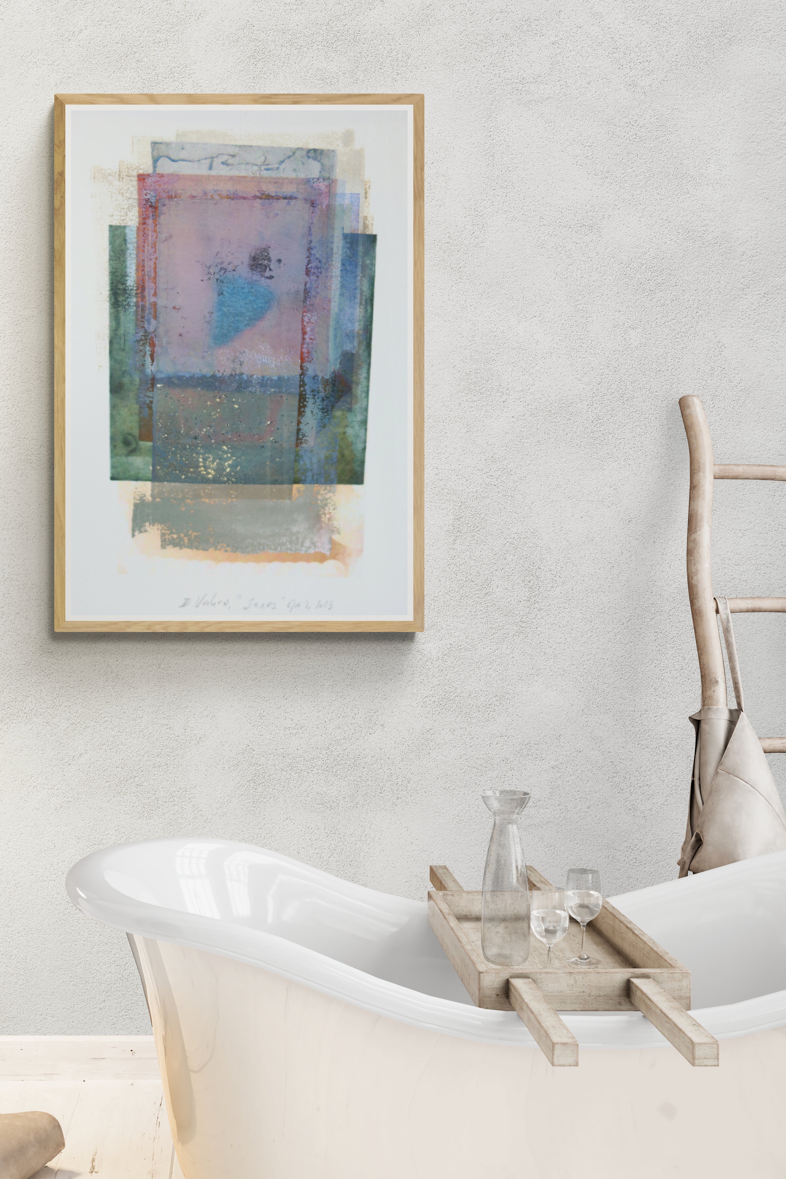 Monotype contemporain de la collection Corpus, œuvre graphique originale encadrée, image imprimée présentée sur un mur clair