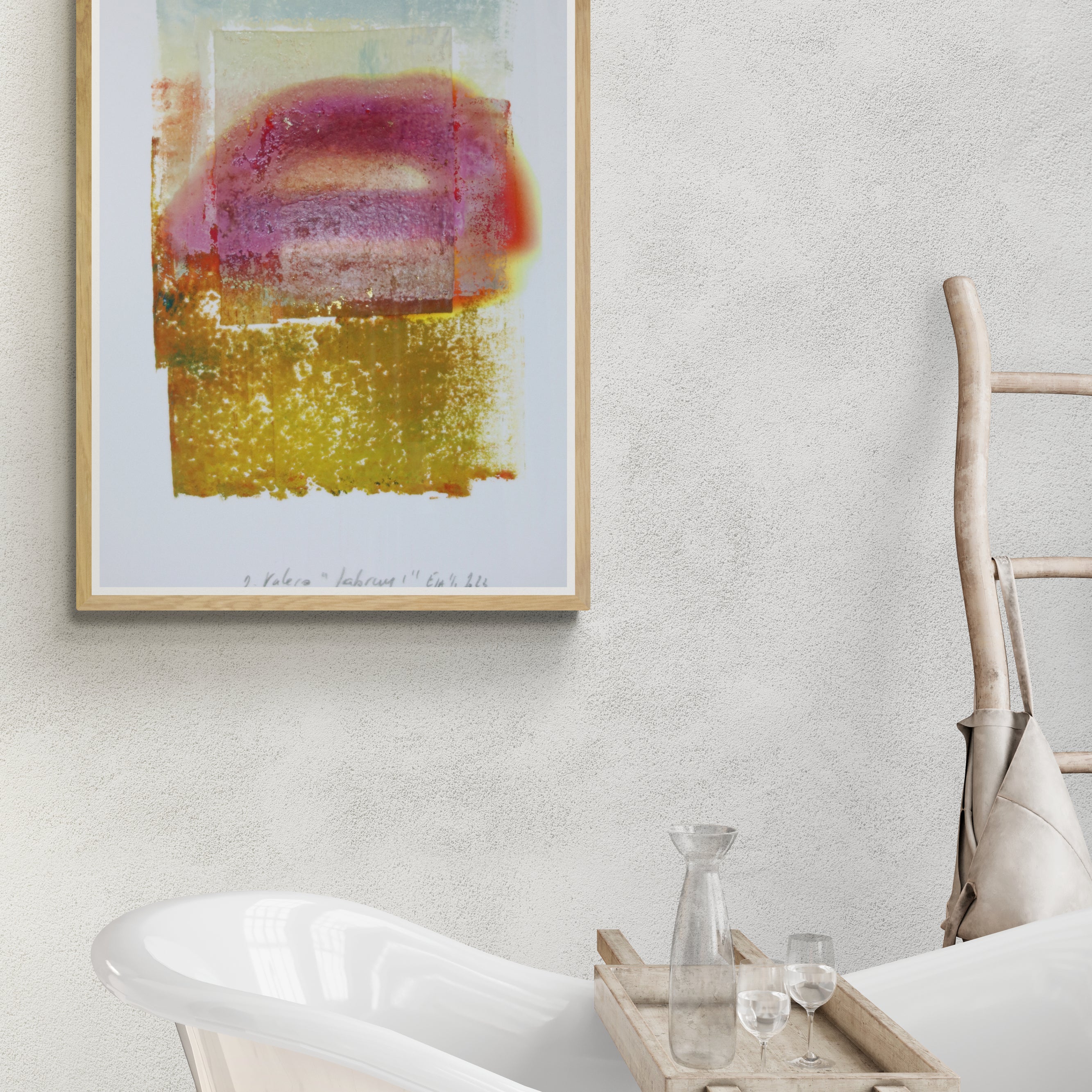 Œuvre originale de la collection Corpus, monotype contemporain encadré, image imprimée présentée dans un intérieur contemporain