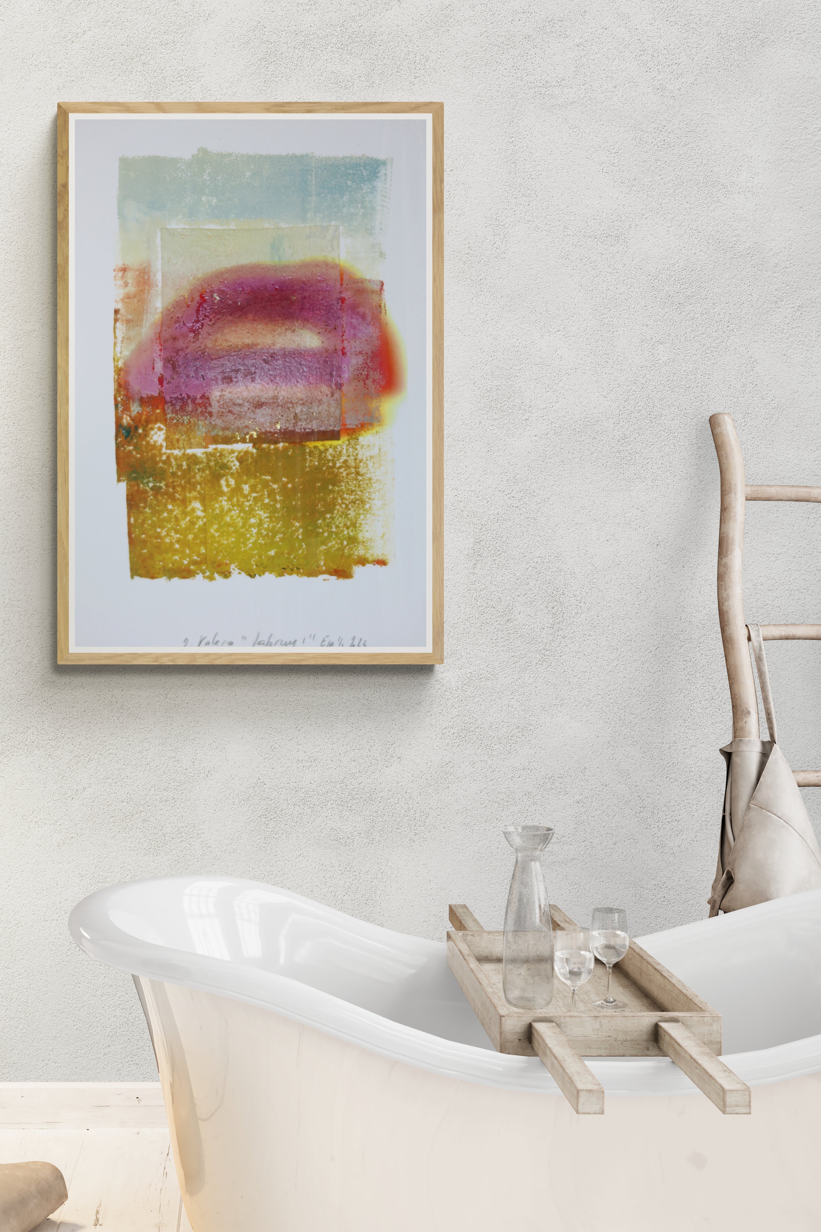 Œuvre originale de la collection Corpus, monotype contemporain encadré, image imprimée présentée dans un intérieur contemporain